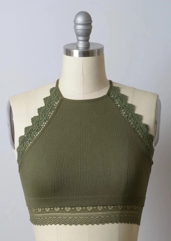 Olive High Neck Crochet Trim Brami | Wild Dixie Boutique