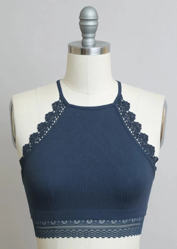 Blue High Neck Crochet Trim Brami | Wild Dixie Boutique
